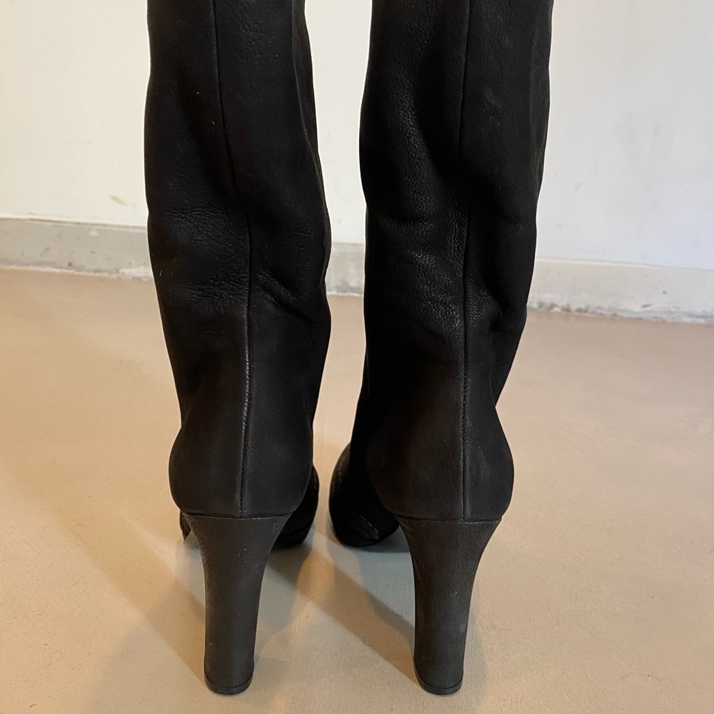 New PRADA Black Suede Foldover Heeled Boots - Picture 5 of 9
